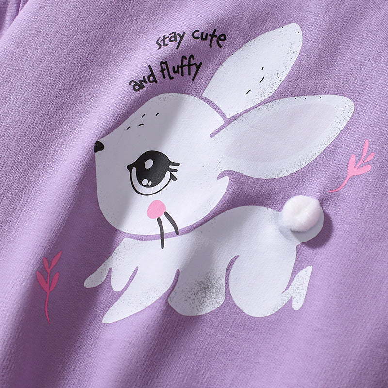 Set of Girls’ Animals Cartoon Pattern Short Sleeves T-shirt and Shorts in European and American Style for Summer-2